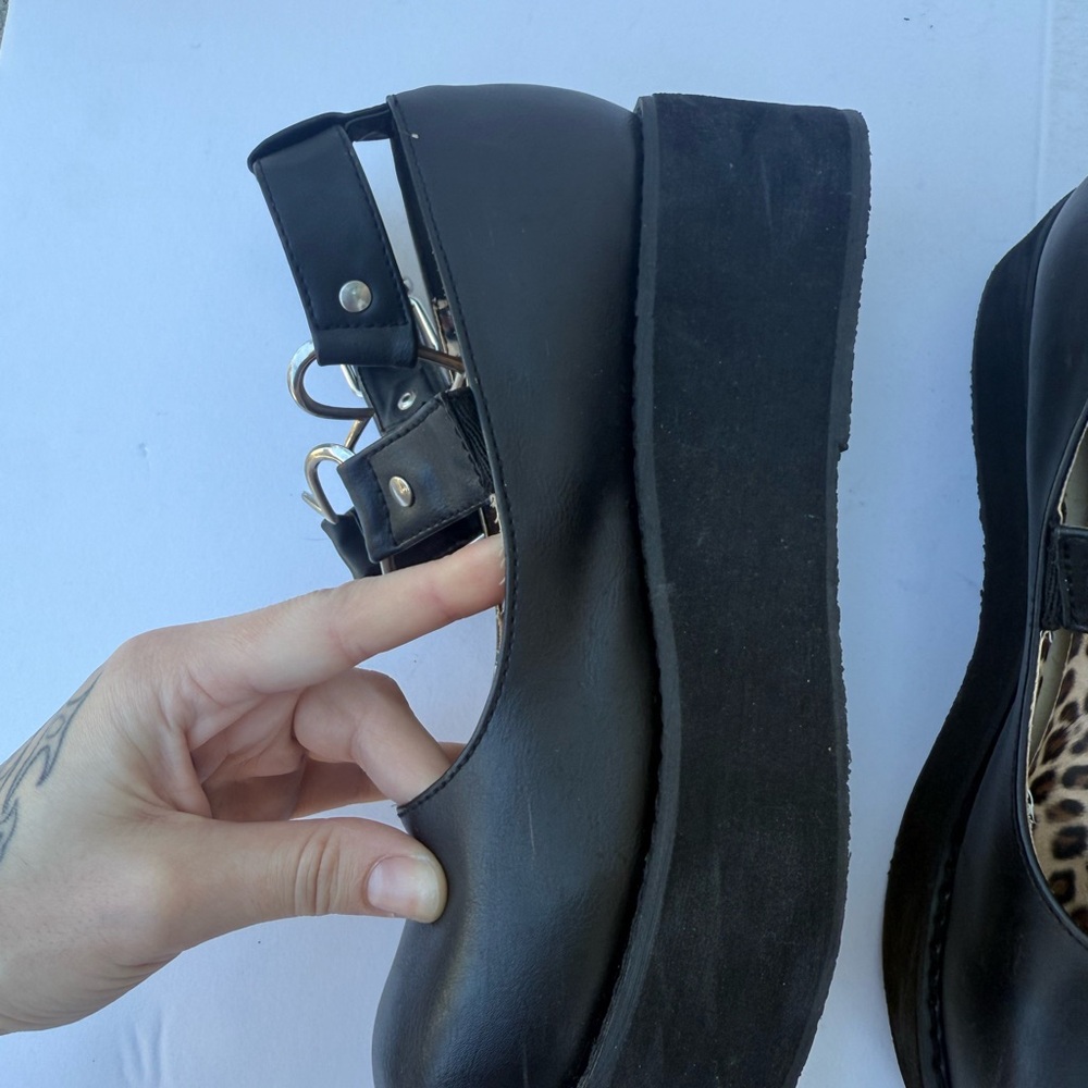 Demonia Black Mary Jane Shoes with Heart Buckle - Picture 6 of 12